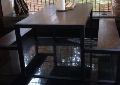 Metal Pinewood Dining table with Bench