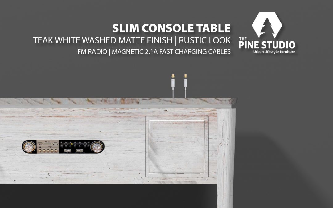Console table with radio and magnetic Fast charging cable inbuilt, may be with Bluetooth embedded