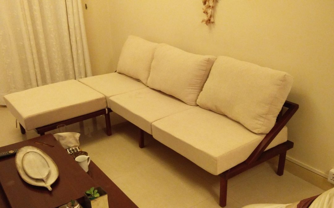 L shaped Pinewood Sofa