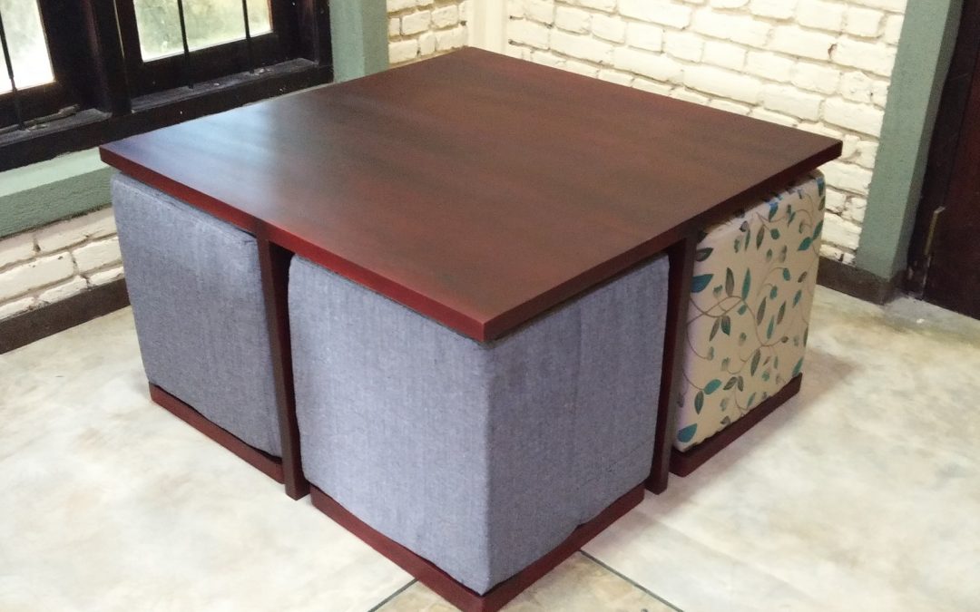 Mahogani Coffee Table with Stools