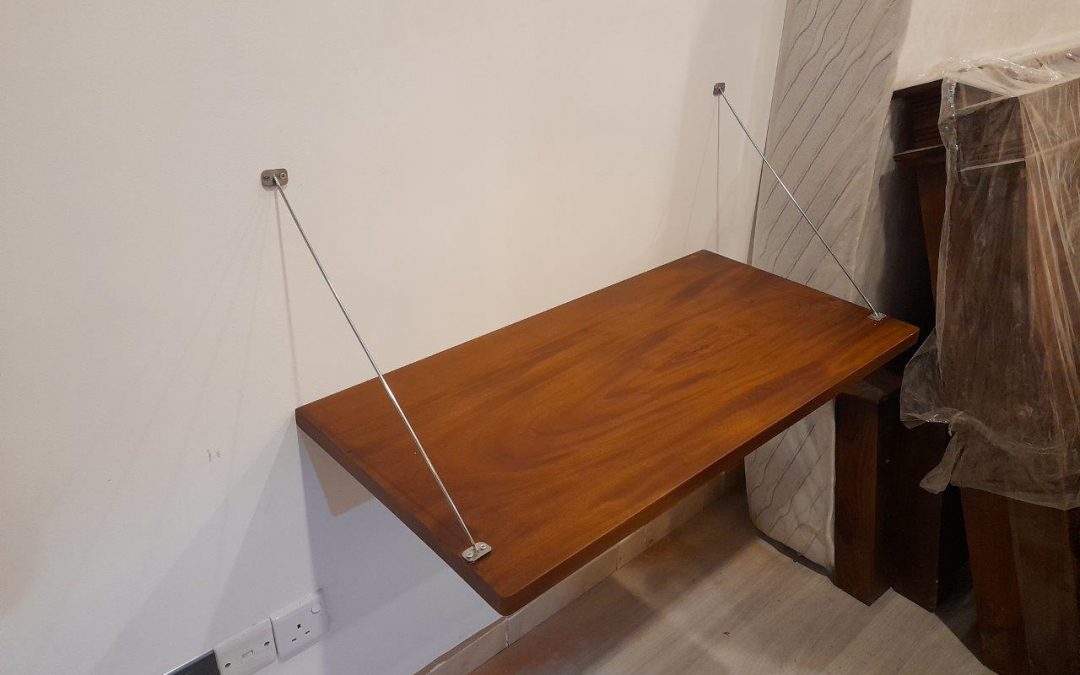 Floating Work Table, Stainless steel brackets, Made out of Mahogany