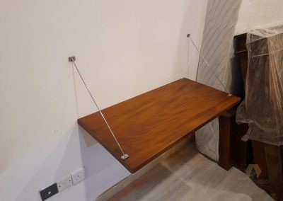 Floating Work Table, Stainless steel brackets, Made out of Mahogany