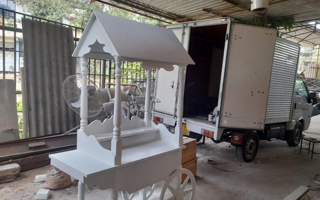 Candy Cart, a Sweet candy cart made out of MDF and Mahogany. renting of party props, colombo, sri lanka