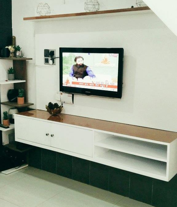Wall Mounted TV Media Console, Melamine, MDF, White Furniture