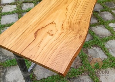 Teak Life edge table, natural curvy edge table with metal framework powder coated, made in sri lanka